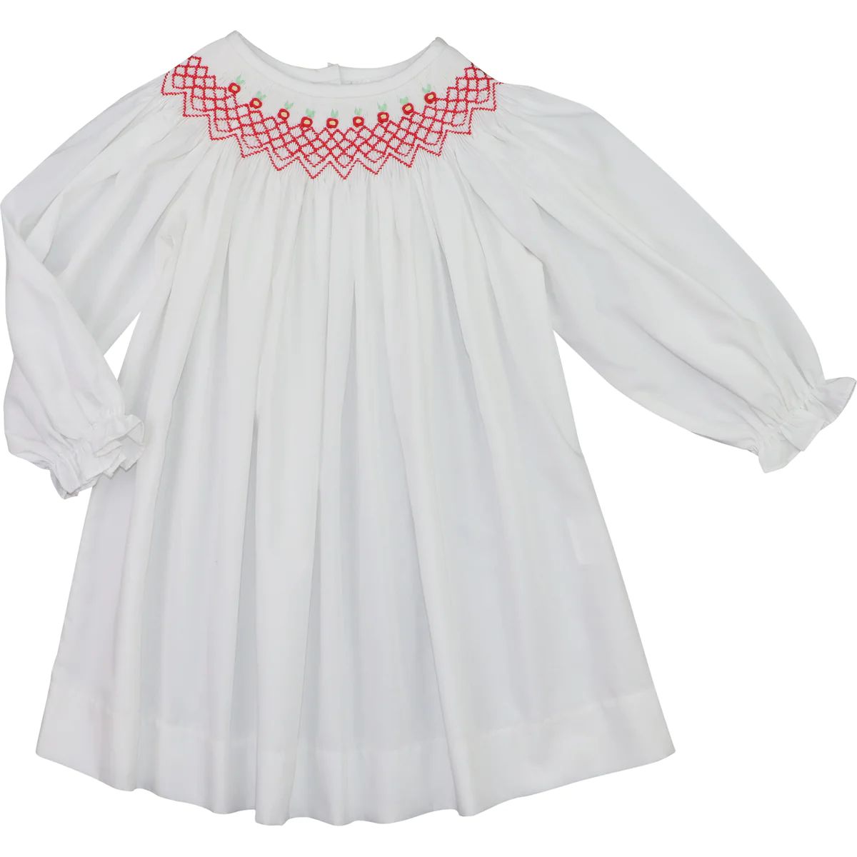White And Red Smocked Rosette Dress | Eliza James Kids