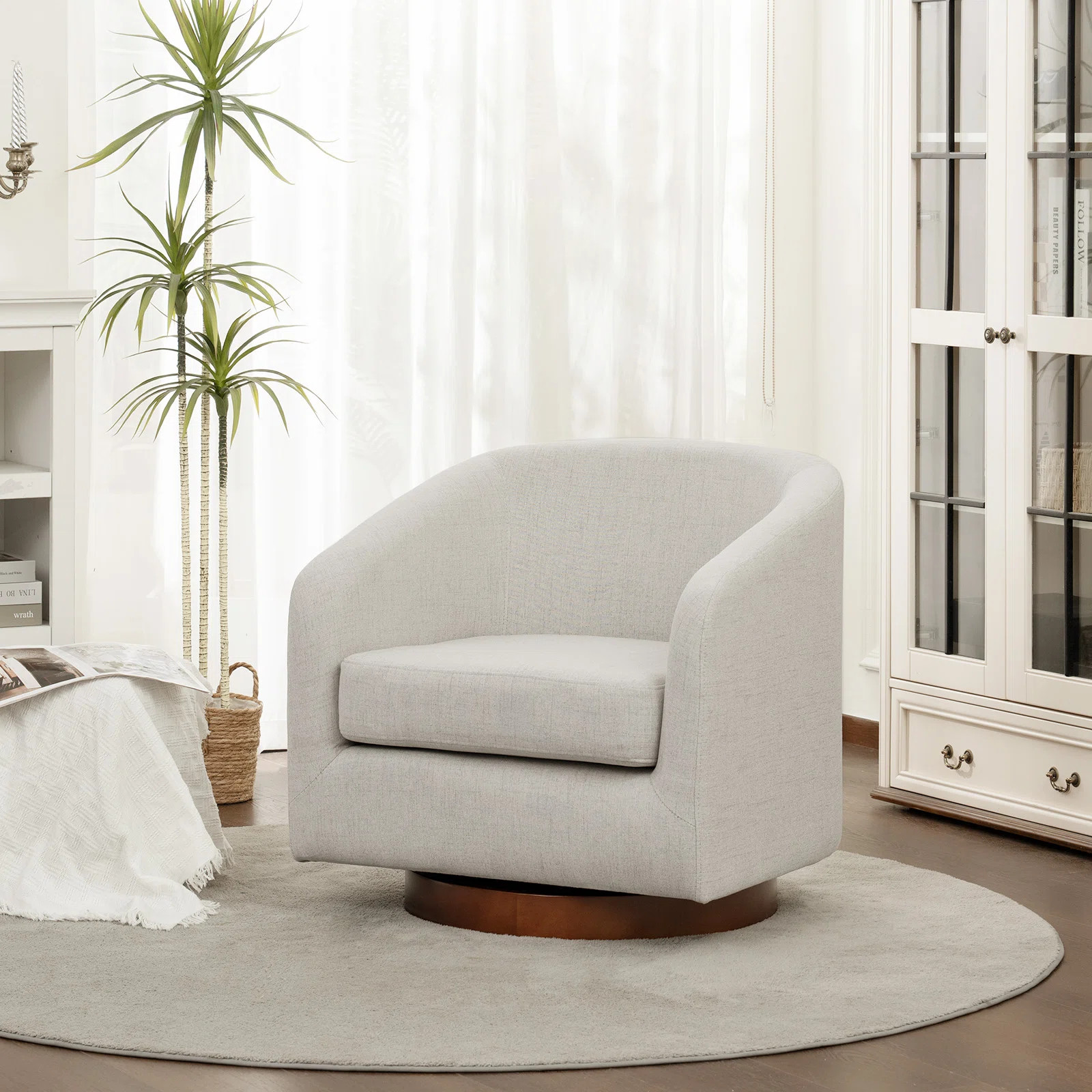 Upholstered Swivel Barrel Chair, Fabric Accent Chair For Living Room, Bedroom | Wayfair North America