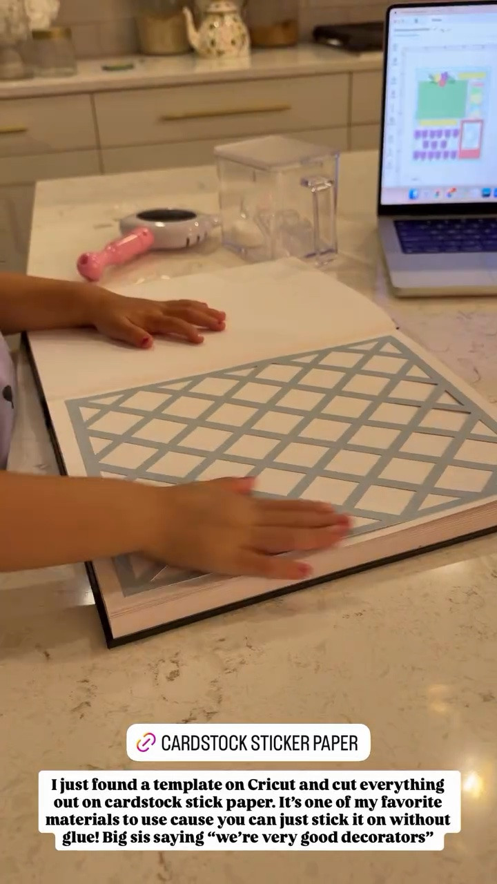 CARDSTOCK STICKER PAPER! 
I just found a template on Cricut and cut everything out on cardstock stick paper. It's one of my favorite materials to use cause you can just stick it on without glue! Big sis saying "we're very good decorators"

#LTKsummer #LTKfamily #LTKkids