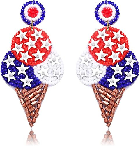 4th of July Beaded Earrings American Flag Triple Star Triple Dip Ice Cream Patriotic Anchor Drop ... | Amazon (US)