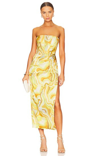 Tiani Midi Dress in Yellow Swirl | Revolve Clothing (Global)