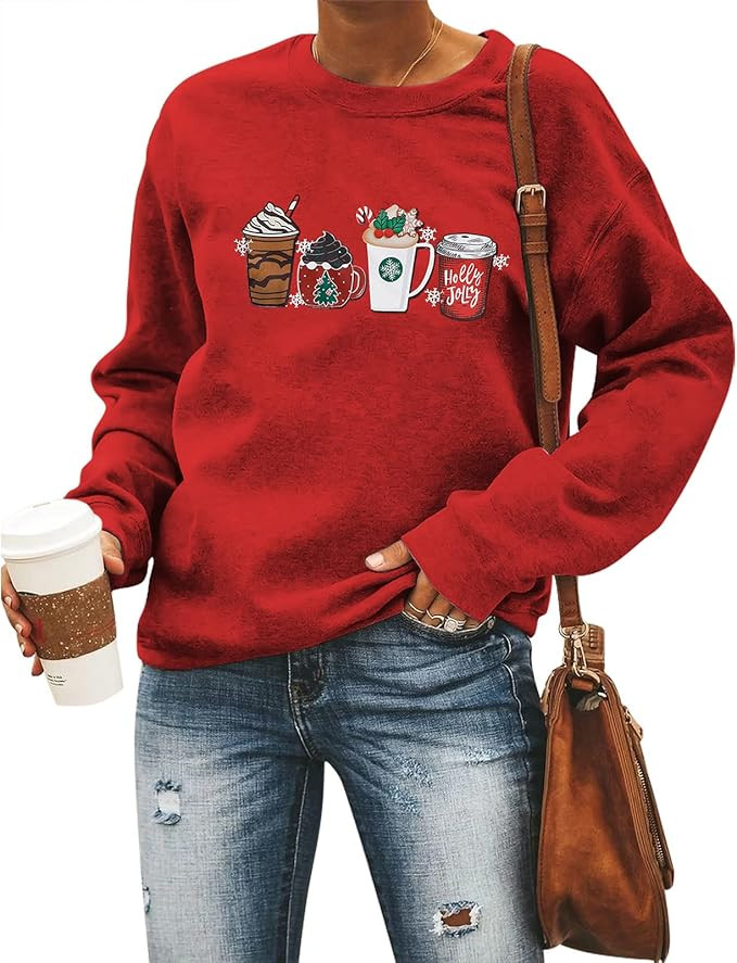 Christmas Coffee Sweatshirt Women Merry Christmas Shirt Cute Ice Cream Graphic Pullover Xmas Holi... | Amazon (US)