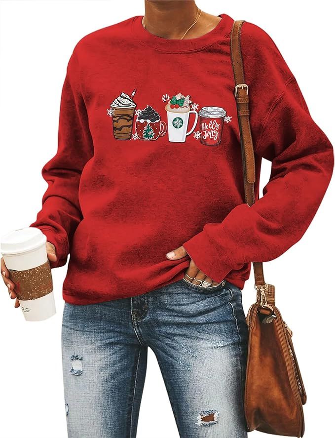 Christmas Coffee Sweatshirt Women Merry Christmas Shirt Cute Ice Cream Graphic Pullover Xmas Holi... | Amazon (US)