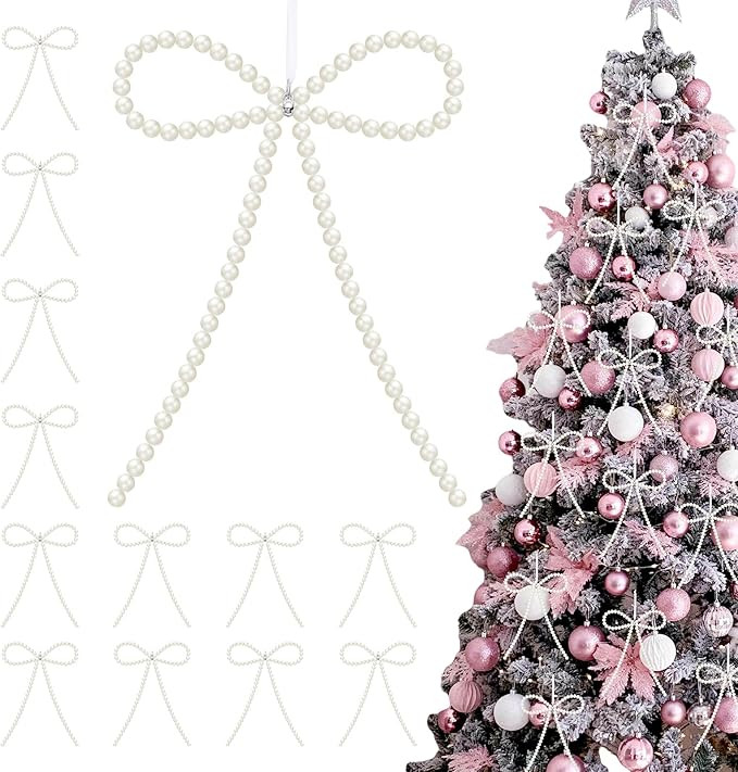 12 Pcs White Pearl Bow Ornaments for Christmas Tree Decorations Pearl Christmas Ornaments Hanging... | Amazon (US)