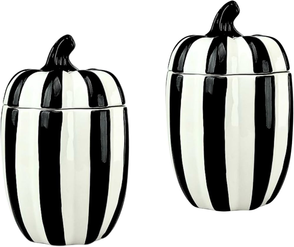 10 Strawberry Street Pumpkin Patch Gourd Canister, Large, Black & White Striped, Set of 2 | Amazon (US)