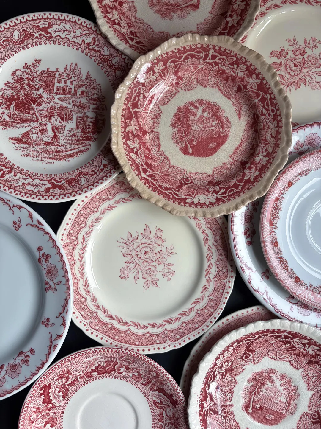 Red and Pink Transferware Saucers, Bread & Butter, and Dessert Plates (5 1/2in - 6 1/2in) | Etsy (US)