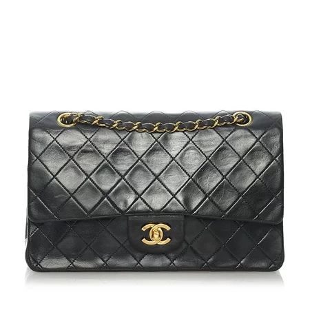 Pre-Owned Chanel Medium Classic Double Flap Bag Lambskin Leather Black | Walmart (US)