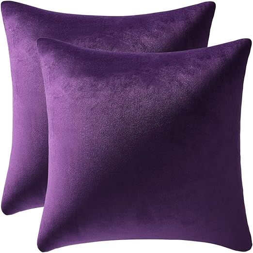 DEZENE 18x18 Throw Pillow Cases Purple: 2 Pack Cozy Soft Velvet Square Decorative Pillow Covers f... | Amazon (US)