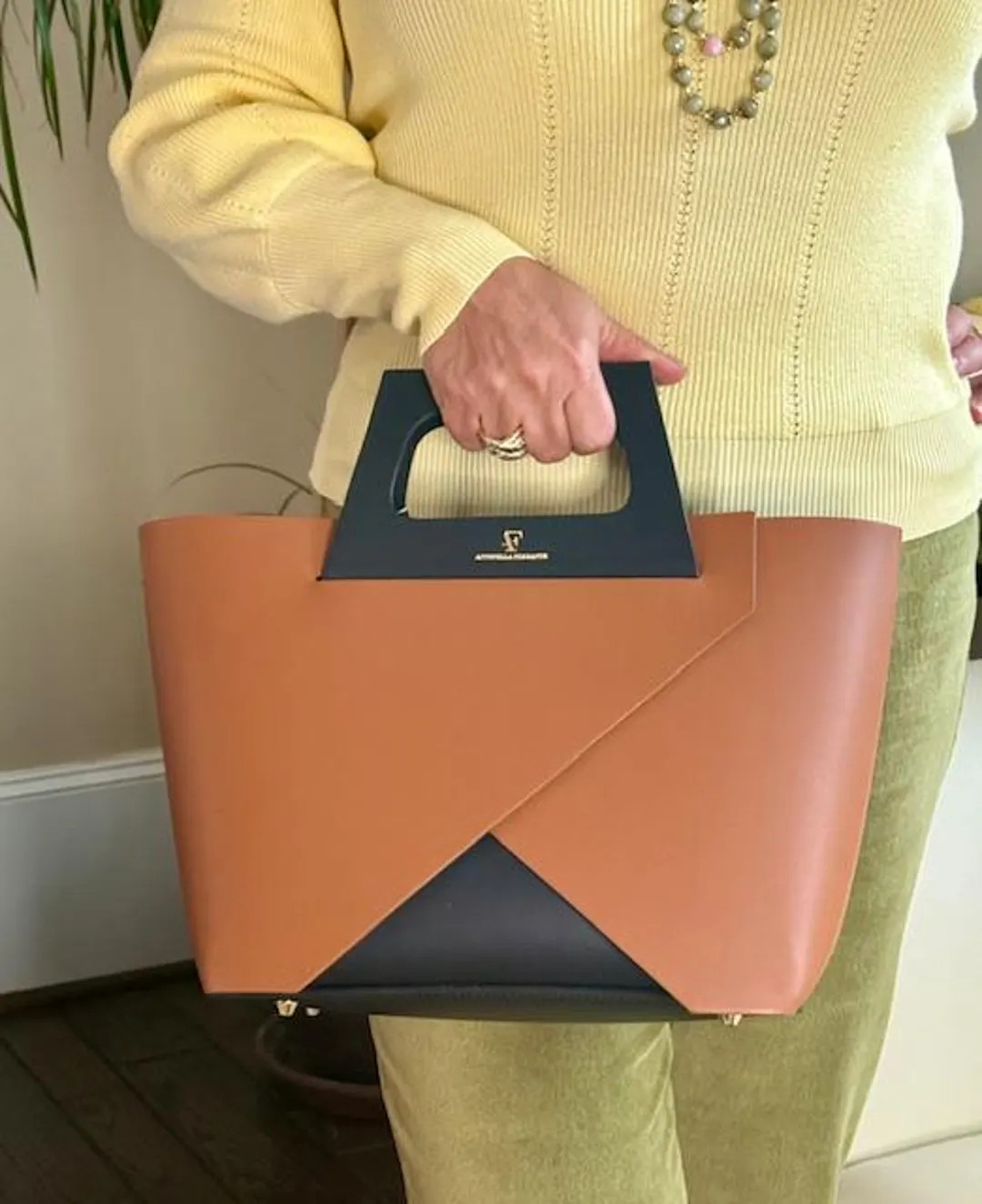 Two Tone Leather Geometric Tote Bag From Amalfi Coast, Italy - Etsy | Etsy (US)