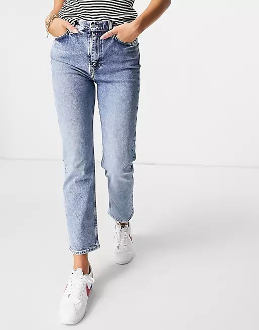 & Other Stories Favorite organic blend cotton straight leg high rise jeans in LA blue | ASOS (Global)