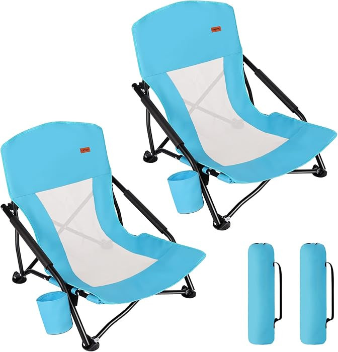 TOBTOS Low Beach Chair for Adults 2 Pack, Low Profile Folding with Cup Holder & Carry Bag, Heavy ... | Amazon (US)