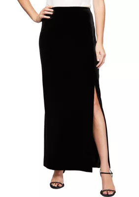 Alex Evenings Women's Long Skirt with Side Slit Button Detail, Black, Small | Belk