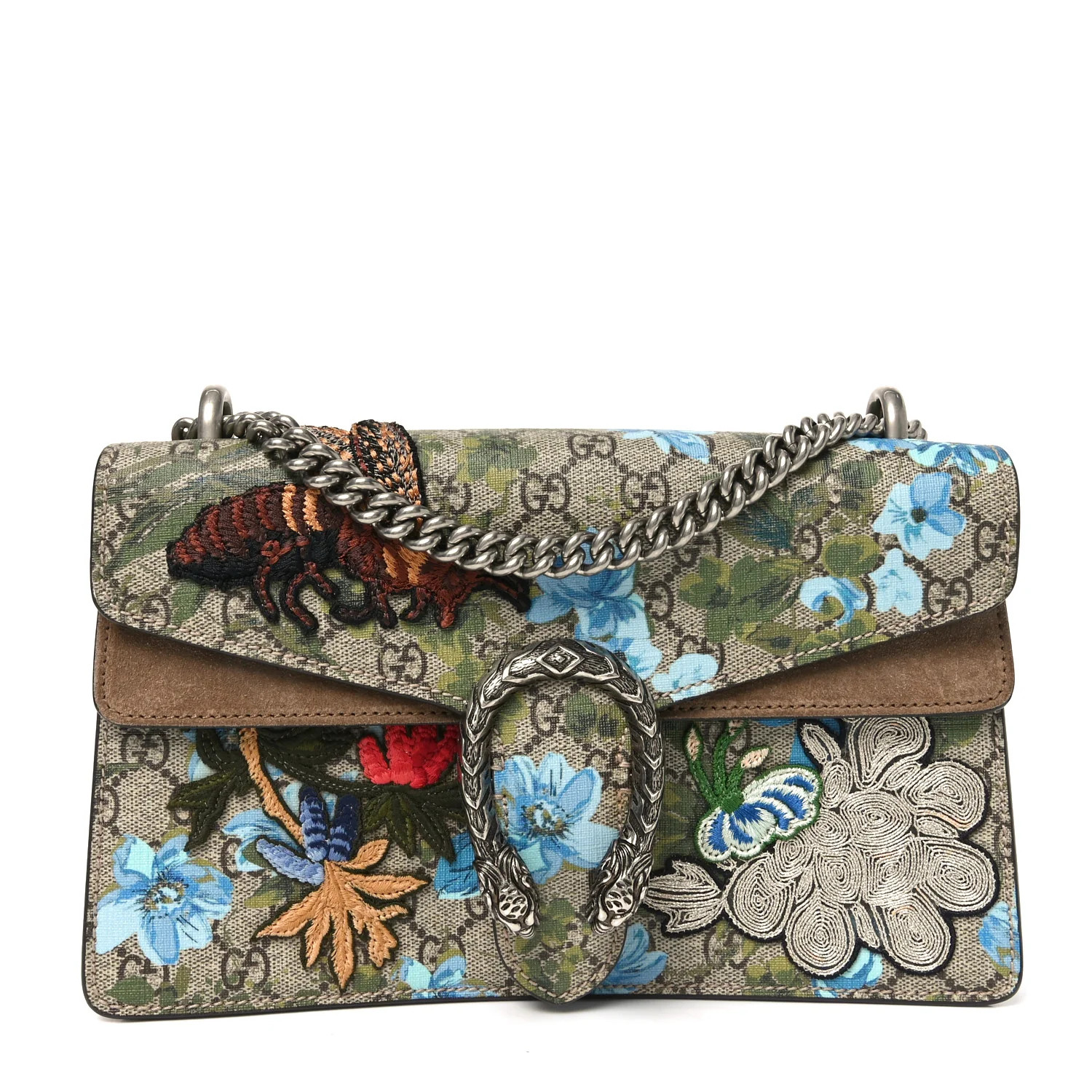 GG Supreme Monogram Blooms Print Embroidered Small Dionysus Shoulder Bag Blue Taupe | FASHIONPHILE (US)
