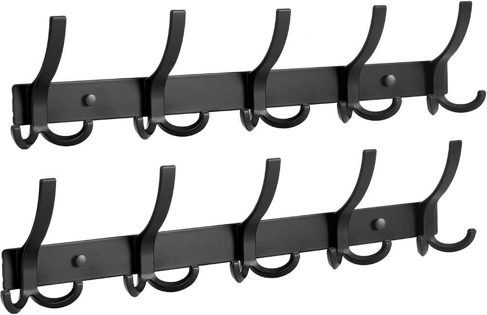 Coat Rack Wall Mount, 2 Pack Coat Hooks Wall Mount, Wall Hooks for Hanging, Hat Rack for Wall wit... | Amazon (US)