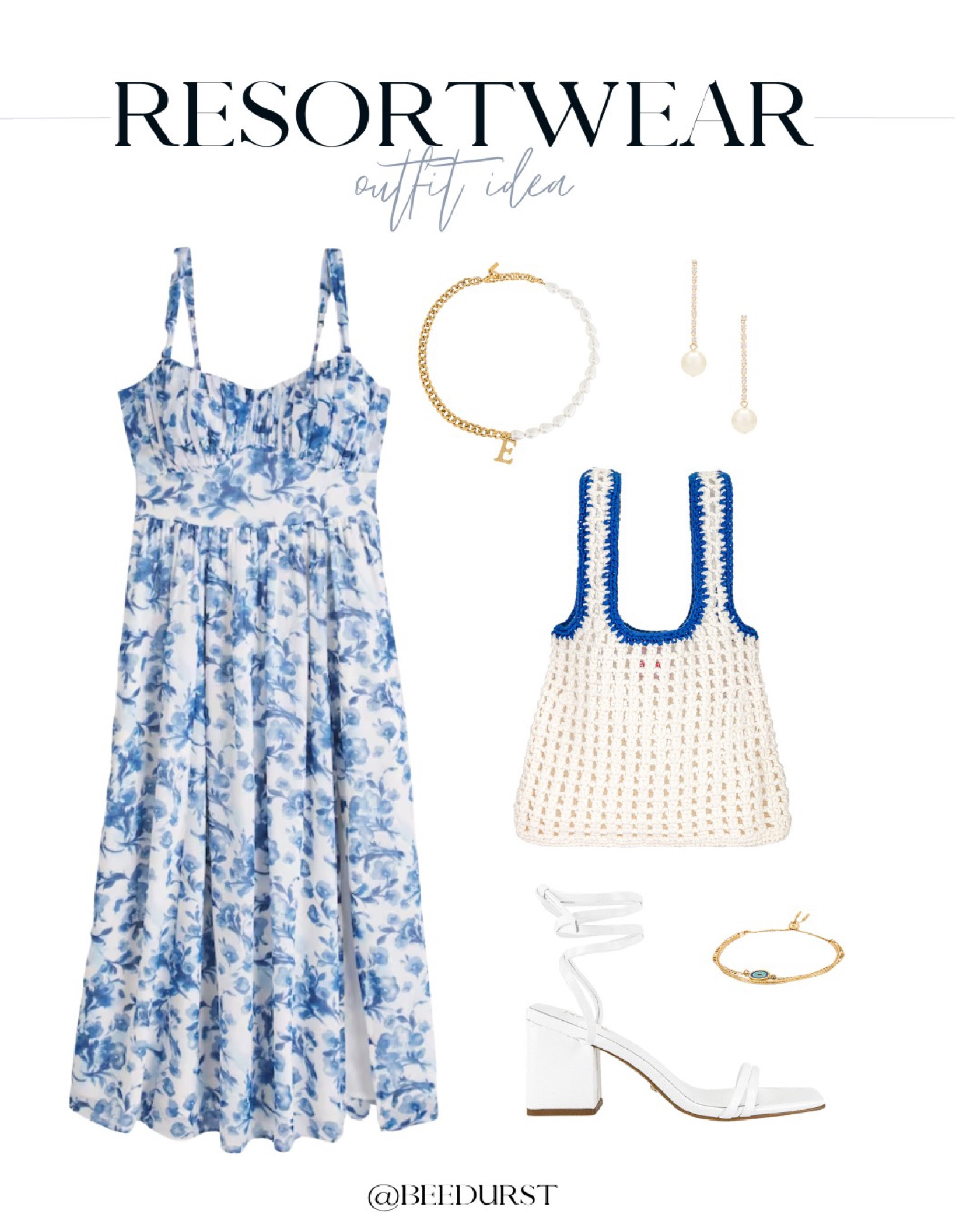Abercrombie LTK sale, resortwear outfit idea, resort outfit idea, vacation outfit idea, beach vacation outfit, resortwear, vacation packing list, beach vacation outfits, floral dress, sundress, blue and white dress, midi dress, strappy heels, lace up heels, crochet bag, pearl jewelry, bracelet stack, Easter dress

#LTKSale #LTKtravel #LTKSeasonal