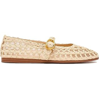 MICIFA Raffia Ballet Flats Women Comfort Woven Mesh Flats Round Toe Buckle Strap Ballerina Shoes ... | Amazon (US)