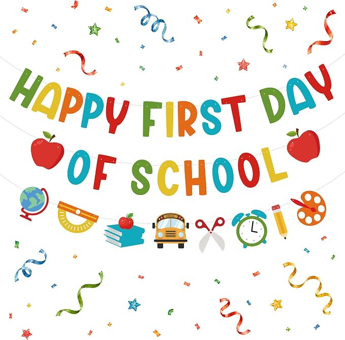 Back to School Decorations - Happy First Day of School Banner Sign Decor for Indoor Outdoor | Bac... | Amazon (US)
