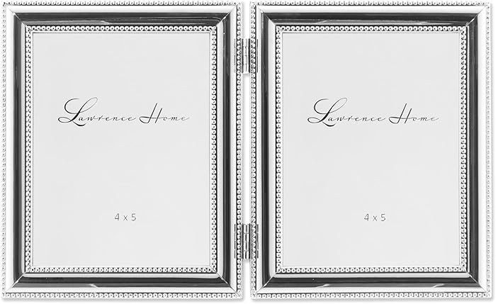 Lawrence Frames 510745D Silver Plated Double Bead Hinged Double Picture Frame, 4 by 5-Inch | Amazon (US)