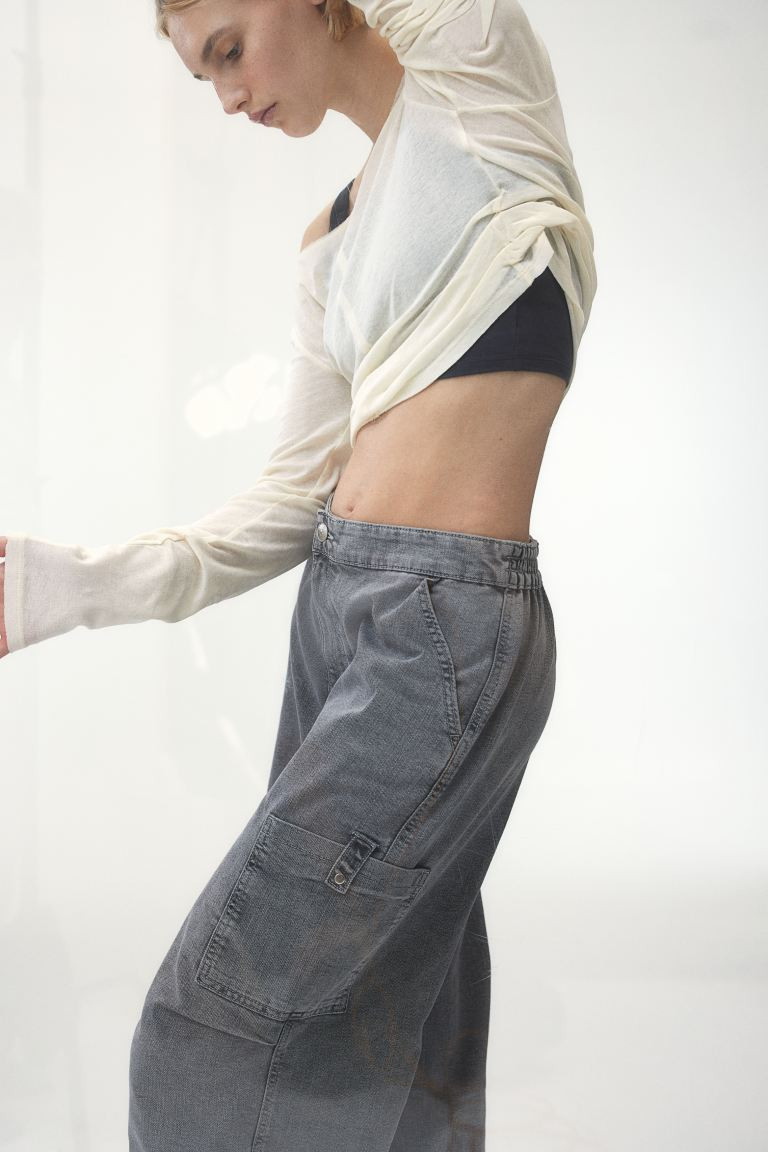 Denim parachute trousers - Light grey - Ladies | H&M GB | H&M (UK, MY, IN, SG, PH, TW, HK)
