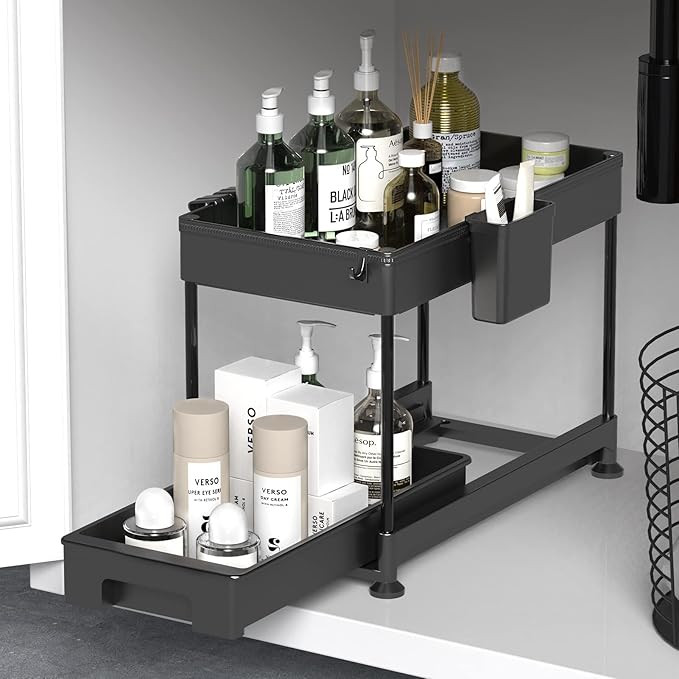 SPACELEAD Under Sink Organizers and Storage, Under Sliding Cabinet Basket Organizer, 2 Tier Under... | Amazon (US)