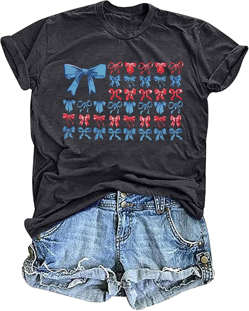 ALLTB American Flag Patriotic Shirts Women 4th of July Coquette Bow Graphic Shirt Independence Da... | Amazon (US)