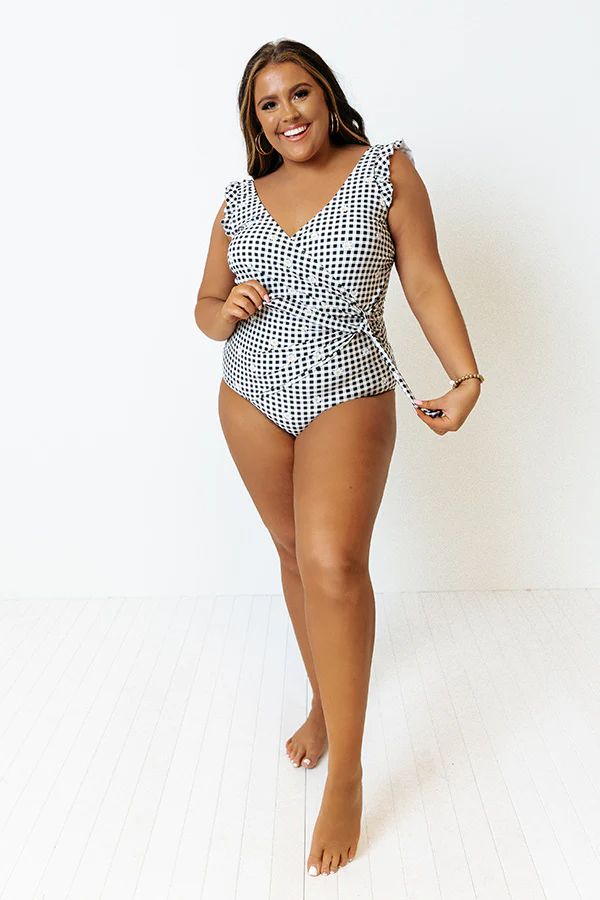 Wild Side Belted One Piece Swimsuit in Black Gingham Curves | Impressions Online Boutique