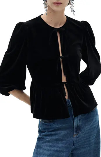 MANGO Bow Velvet Top | Nordstrom | Nordstrom