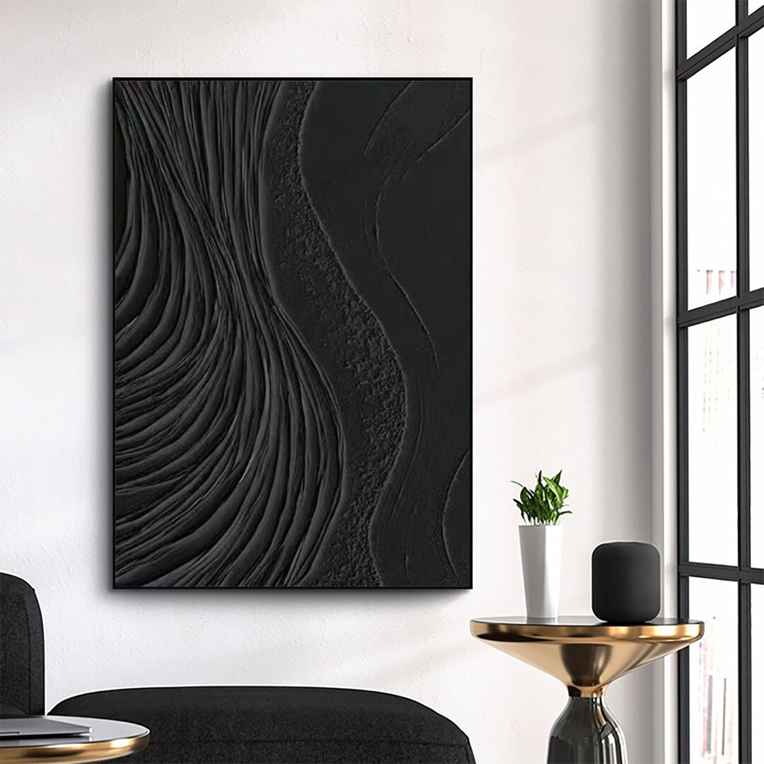 3D Black Textured Painting Black Textured Wall Art Black Abstract Painting Black 3D Minimalist Ar... | Etsy (US)