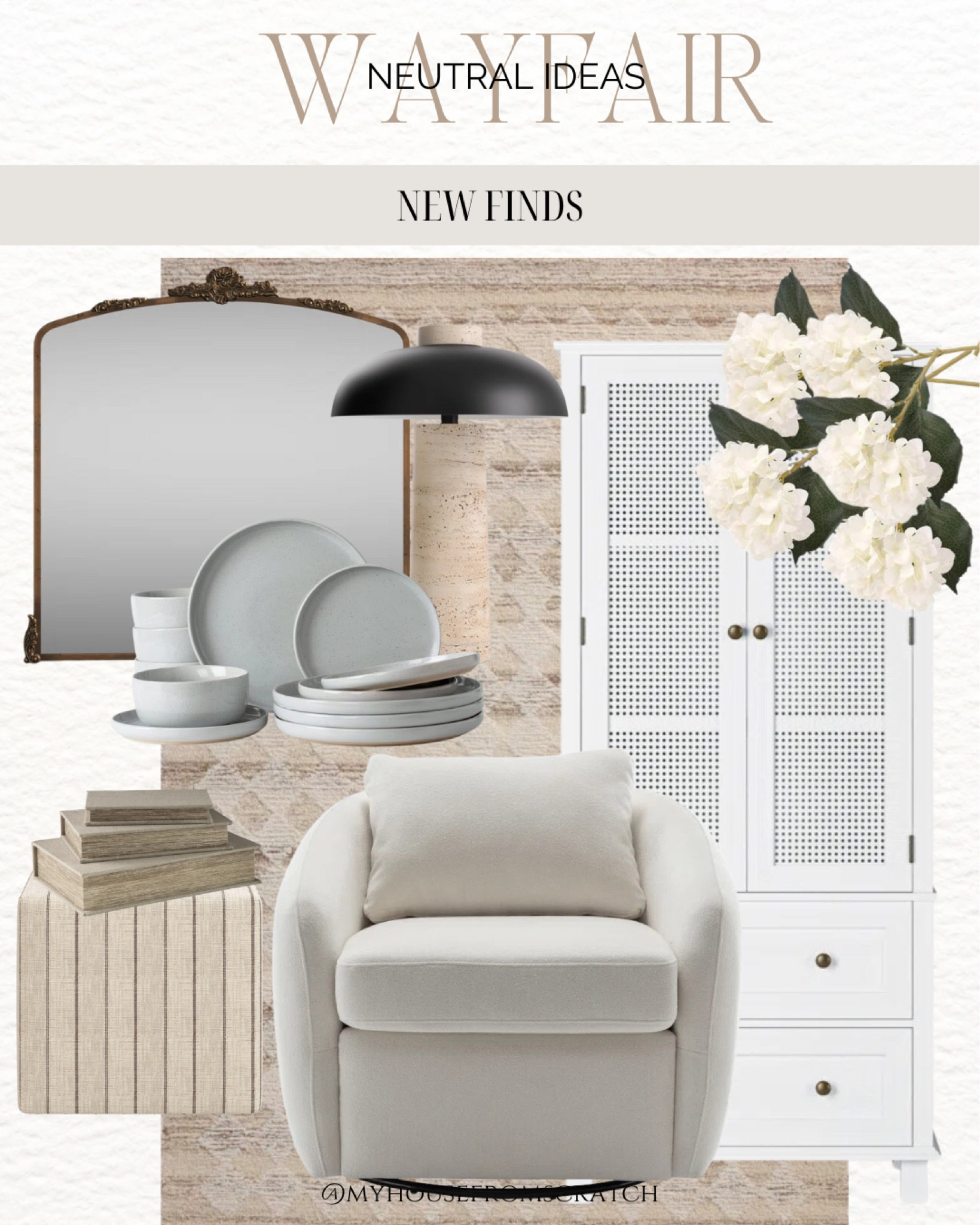 @wayfair #wayfairpartner #wayfair
Rug, Accent Chairs, Cabinets, Florals, Lamp, Dinnerware Set, Ottoman, Mirror, 
Books

#LTKStyleTip #LTKHome #LTKSeasonal