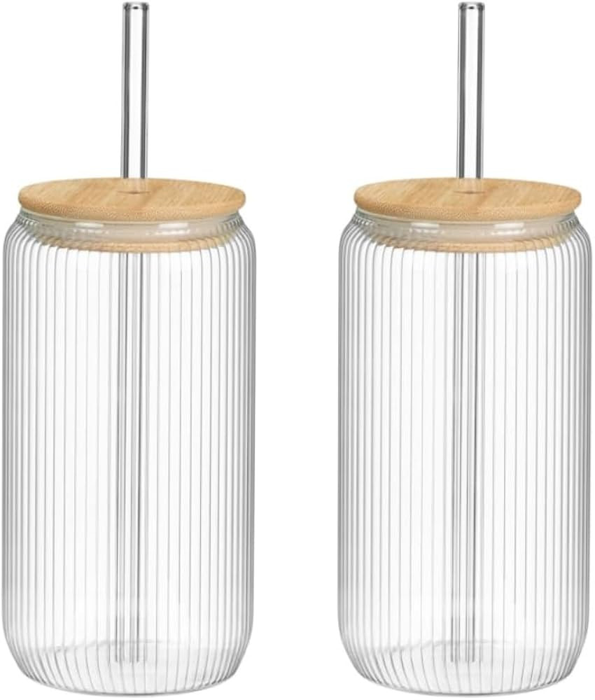 Glas Ribbed Soda Cup with Bamboo Lid - This Glas Ribbed Soda Cup with Bamboo Lid is Perfect for I... | Amazon (UK)