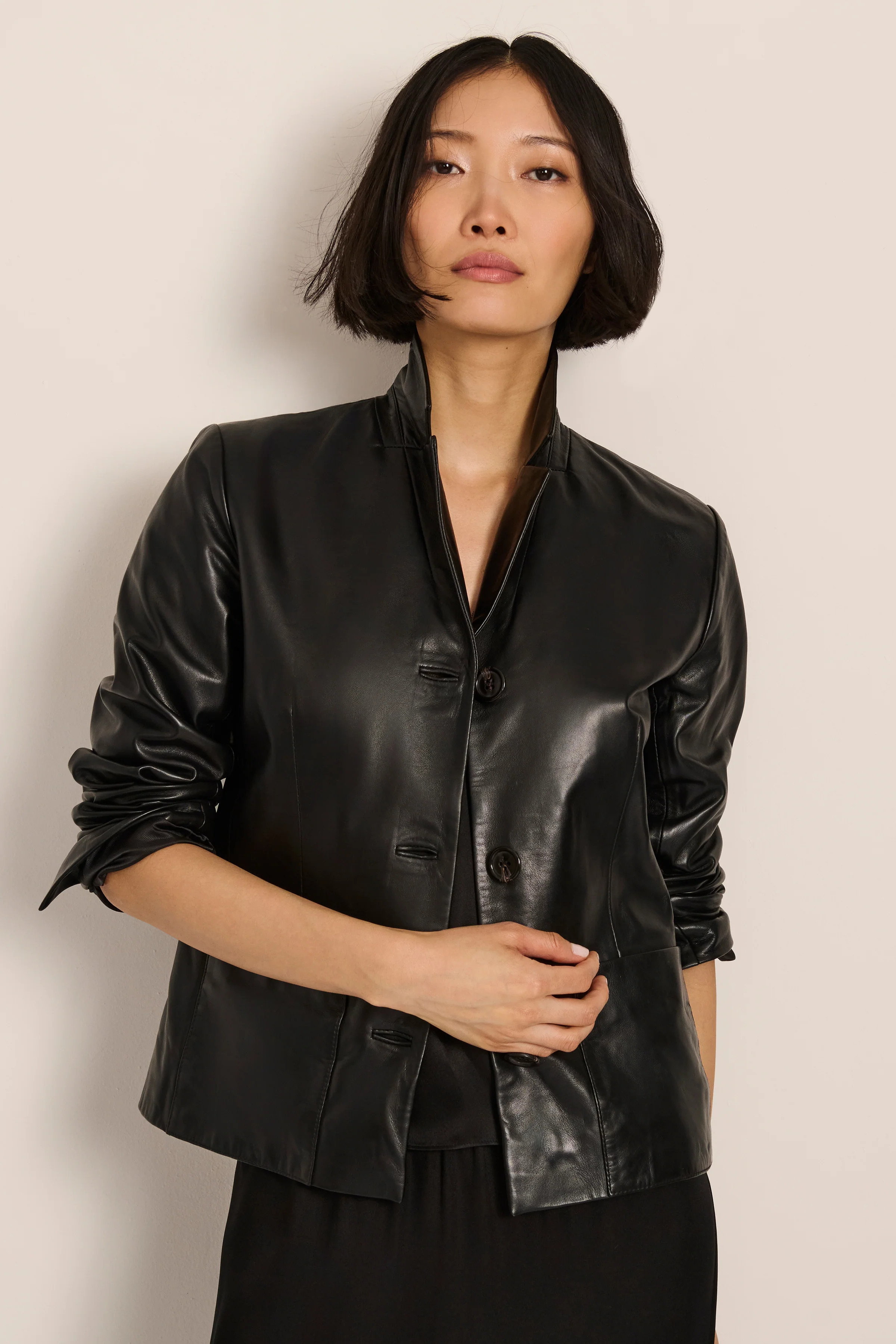Leonard Leather Blazer Jacket - XS / Black | Bernardo Fashions