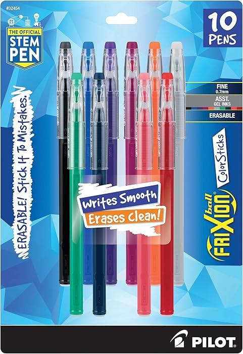 Pilot FriXion ColorSticks Erasable Gel Ink Pens, Fine Point 0.7 mm, Assorted Colors, Pack of 10, ... | Amazon (US)