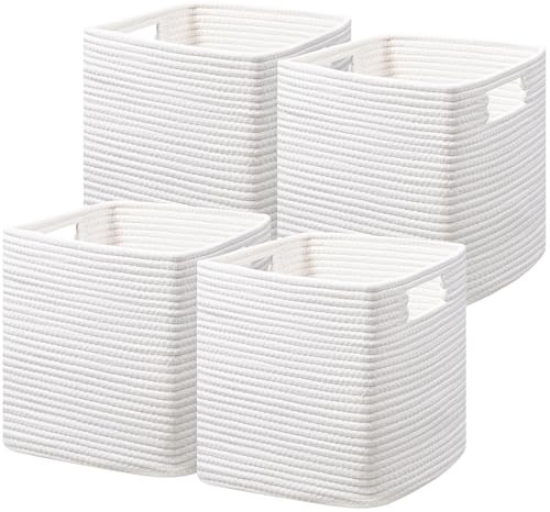 UBBCARE Storage Cubes 11 Inch, Cotton Rope Woven Baskets for Organizing, Cube Storage Bin for Baby Nursery, 4-Pack Square Toy Storage Baskets for Shleves Organizer, Closet, Kidsroom, White | Amazon (US)