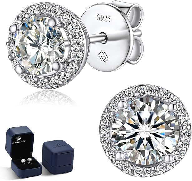 Moissanite Earrings, MomentWish Moissanite Stud Earring, D Color VVS1 Simulated Diamond 925 Sterl... | Amazon (US)