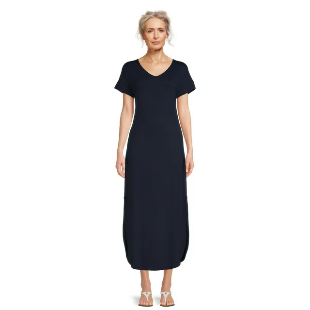 Time and Tru Women's V-Neck Maxi Dress, Sizes XS -XXXL | Walmart (US)