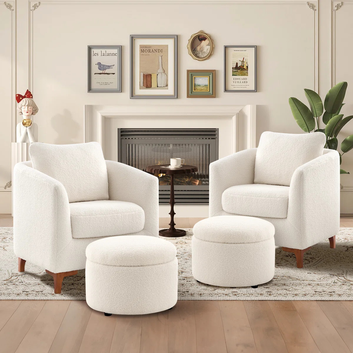 29.5" Wide Upholstered Barrel Accent Armchair With Storage Ottoman and Pillow (Set of 2) | Wayfair North America