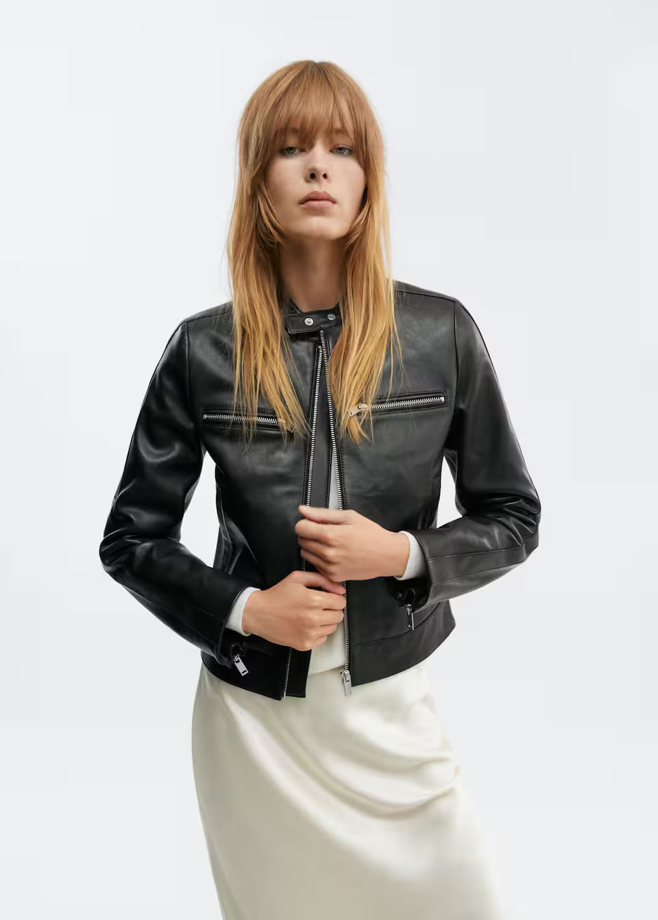 Zipper leather biker jacket | MANGO (US)