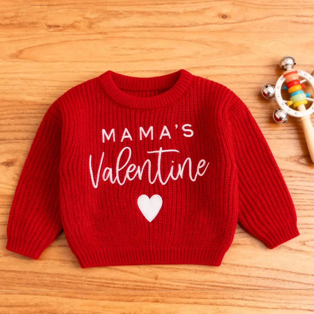 MAMA'S Valentine Baby Sweater, Red Knit Newborn Sweaters, First Valentine’s Day Infant Gift - E... | Etsy (US)