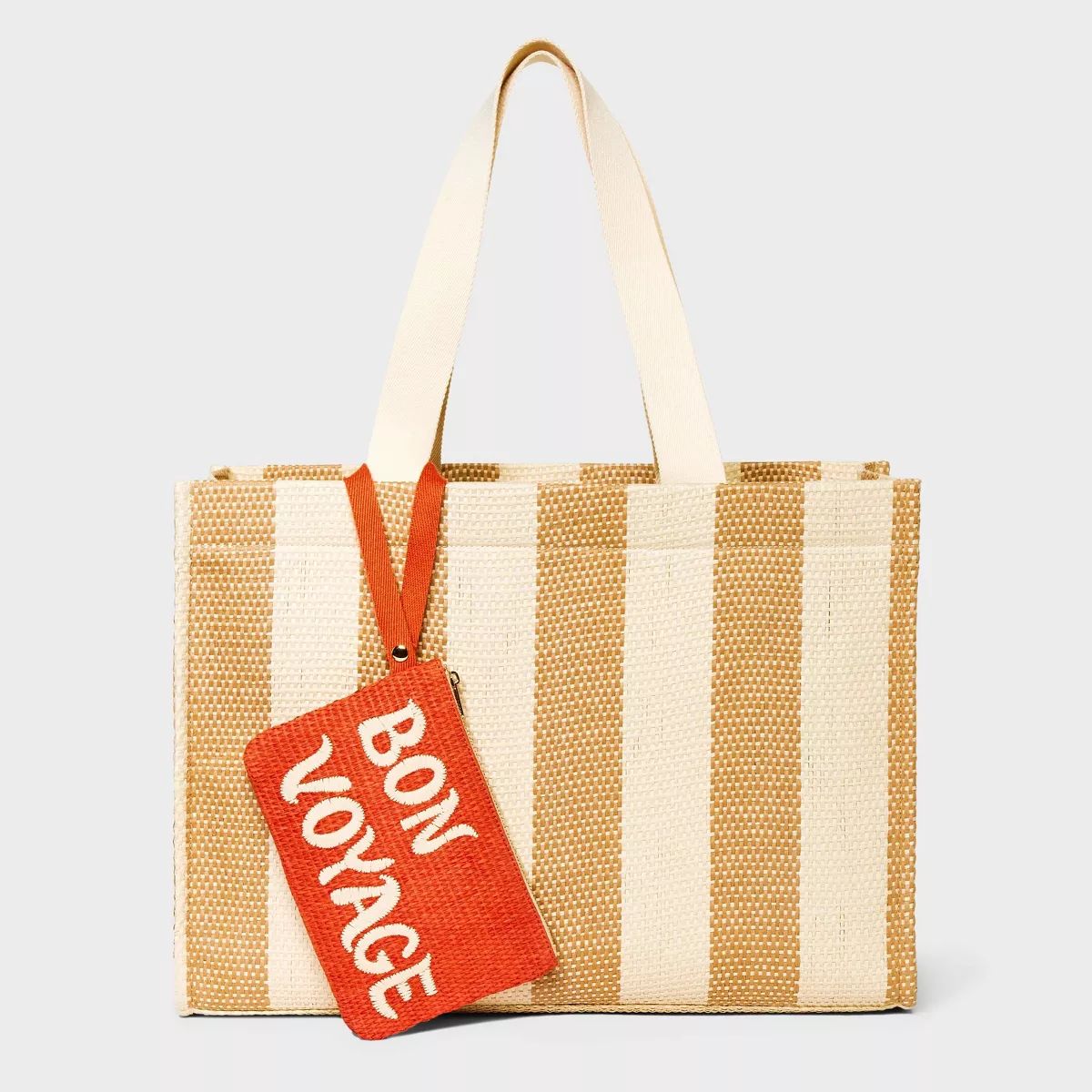 Striped Elevated Straw Tote Handbag with Zip Pouch - A New Day™ Brown | Target