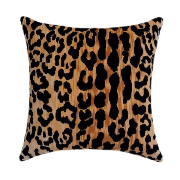 Jamil Natural Leopard Print Velvet Pillow | Land of Pillows