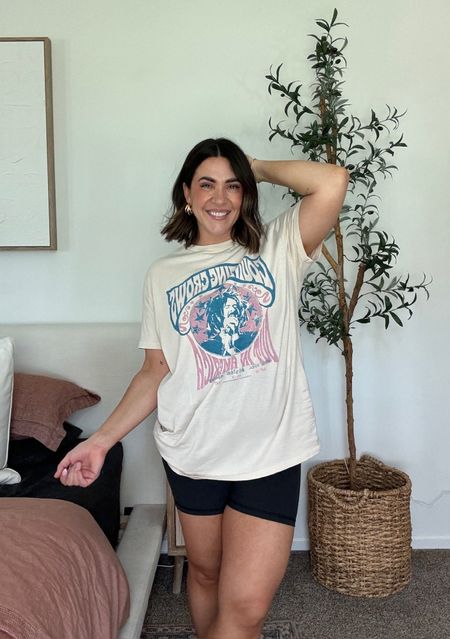 Easy comfortable casual mom look
Walmart spring sale
Graphic tee styled with bike shorts
Errands and busy mom look
Spring summer outfit 
Bump friendly

#LTKbump #LTKmidsize #LTKSeasonal