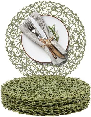 AHHFSMEI Paper Braided Round Placemats Set of 12 Natural Non-Slip Heat Resistant Table Mats for D... | Amazon (US)