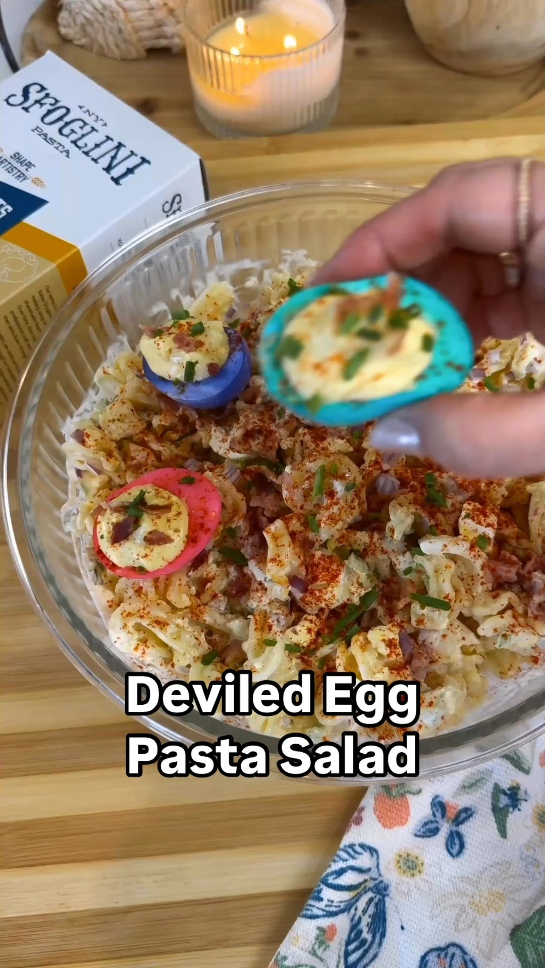 Deviled Egg Pasta Salad 
Putting a pasta twist on a classic deviled egg—and just in time for Easter!  This Deviled Egg Pasta Salad is creamy, tangy, and topped with colored deviled eggs for that extra festive flair. 
Perfect for hosting brunch or bringing to share—this one’s guaranteed to steal the spotlight on the spring table! 
I used sfoglini pasta—organic, non-GMO, made in the USA. 🇺🇸 Their pasta has a rough texture that holds sauce beautifully and is slow-dried to lock in flavor.
#ad #SfogliniSpring #SfogliniPasta