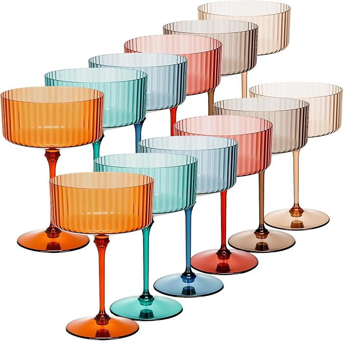 12 Pcs Ribbed Martini Glasses 10 oz Disposable Plastic Vintage Ribbed Coupe Glasses Cocktail Unbr... | Amazon (US)