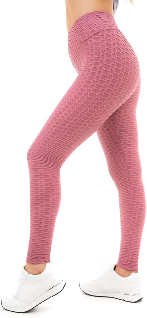 M17 Womens Ladies Leggings Solid Honeycomb Waffle Anti Cellulite Seamless Ruched Butt Lifting High W | Amazon (UK)