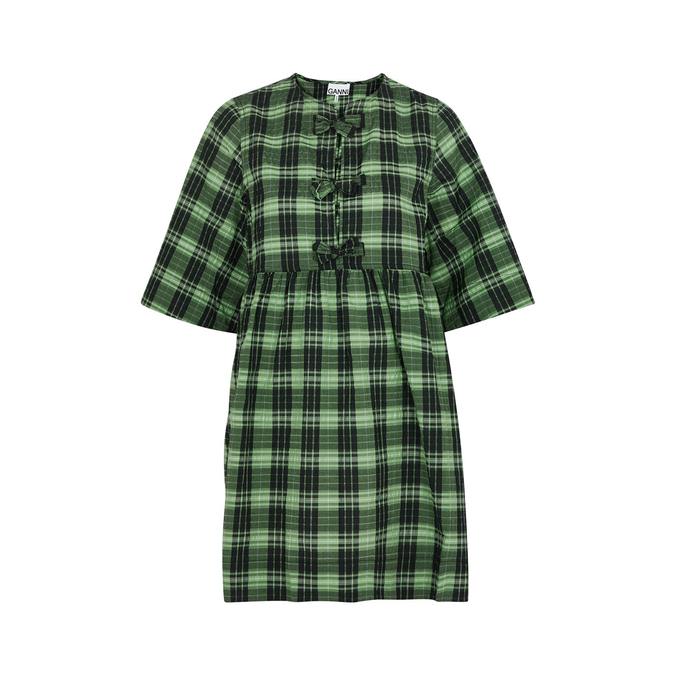 Ganni Checked Seersucker Mini Dress - Green - 12 | Harvey Nichols (Global)