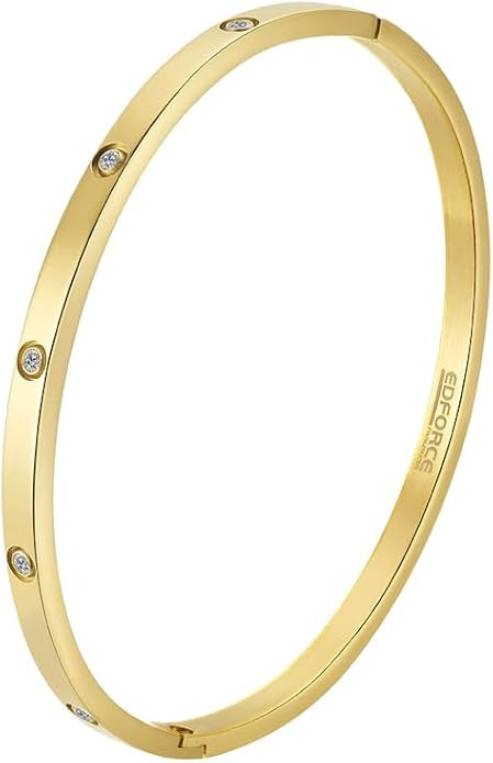 Edforce Stainless Steel 4mm Width Thin Love CZ Bangle Bracelet for Women | Amazon (US)