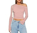 Zeagoo Womens Long Sleeve Off The Shoulder Casual Crop Tops Boat Neck Going Out Slim Fit Y2K T Sh... | Amazon (US)