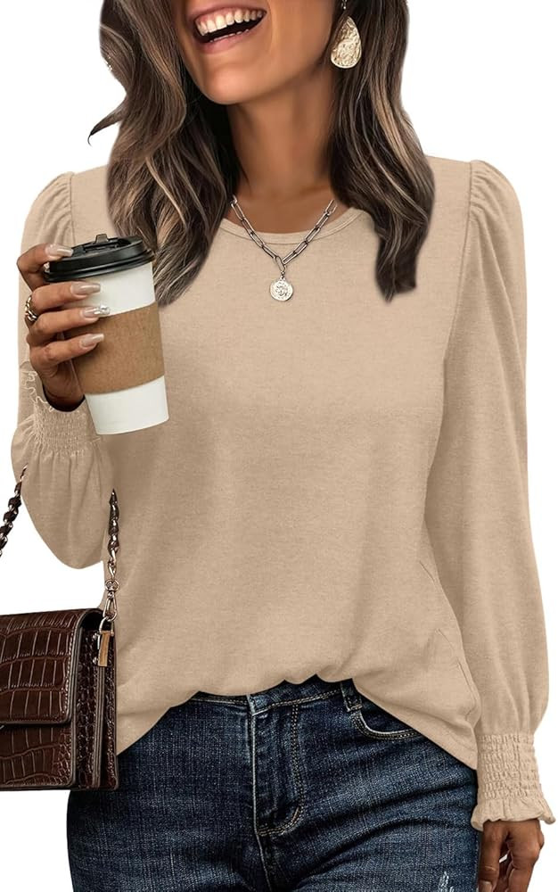 XIEERDUO Blouses for Women Dressy Casual Long Sleeve Shirts Fashion Clothing Puff Sleeve Tunic To... | Amazon (US)