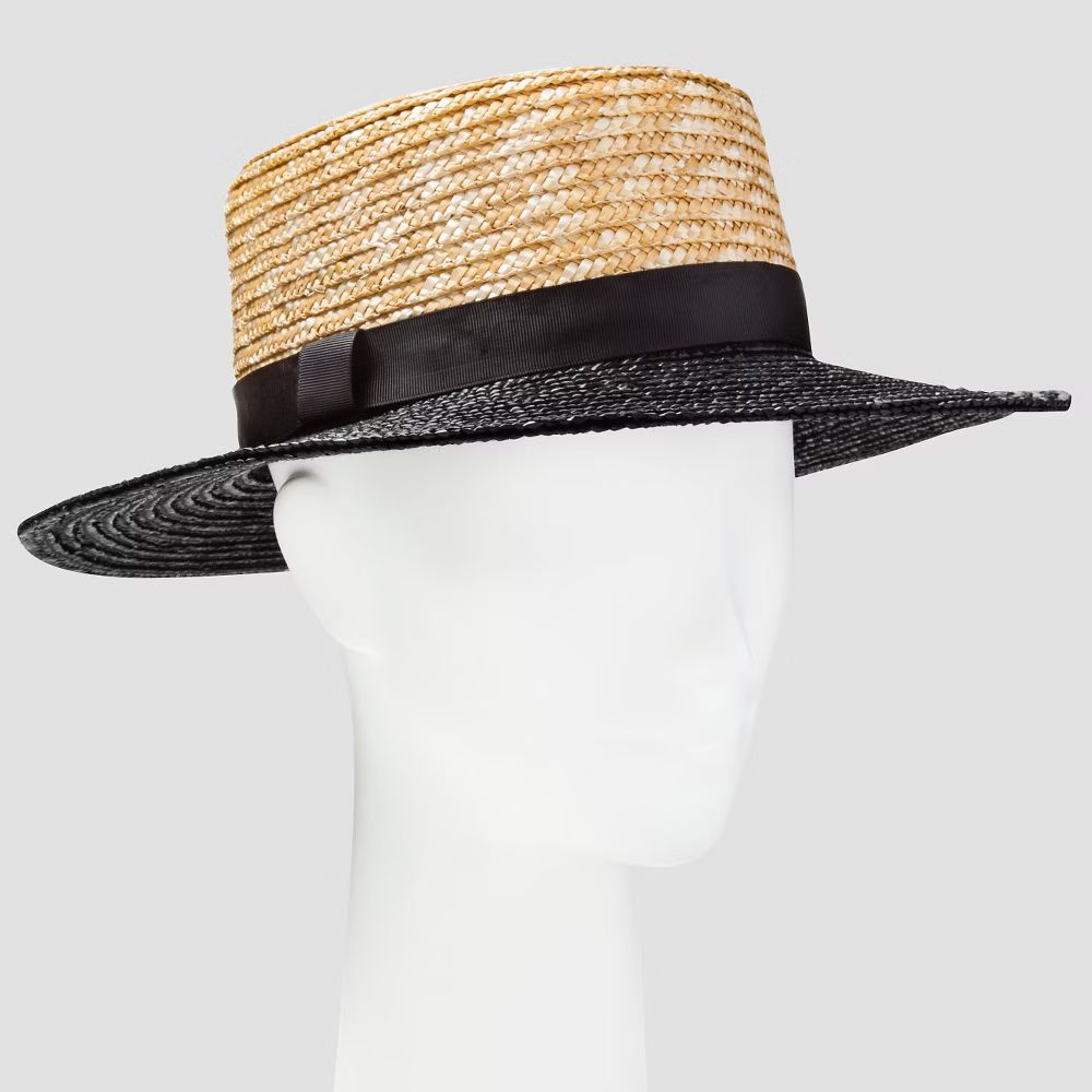 Women's Straw Boater Hat Natural with Black - Who What Wear | Target